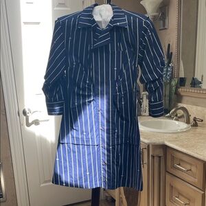 10 Crosby Derek Lam Navy Blue and White Pinstripe Long Sleeve Shirt Dress
